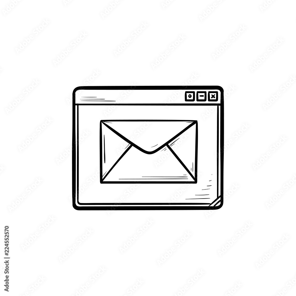 Browser window with message hand drawn outline doodle icon. Email service and webpage, receive email concept. Vector sketch illustration for print, web, mobile and infographics on white background. Browser window with message hand drawn outline doodle icon. Email service and webpage, receive email concept. Vector sketch illustration for print, web, mobile and infographics on white background.