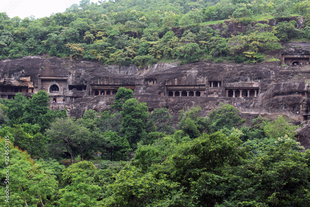 The view of Ajanta caves, the rock-cut Buddhist monuments.