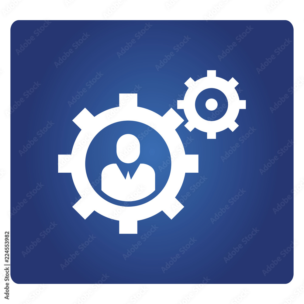people and gears icon in blue background people and gears icon in blue background