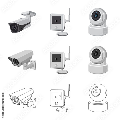 Vector illustration of cctv and camera logo. Set of cctv and system vector icon for stock.