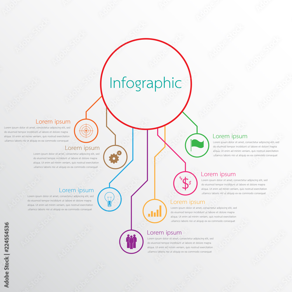 Naklejka premium Vector infographic templates used for detailed reports. All 7 topics.