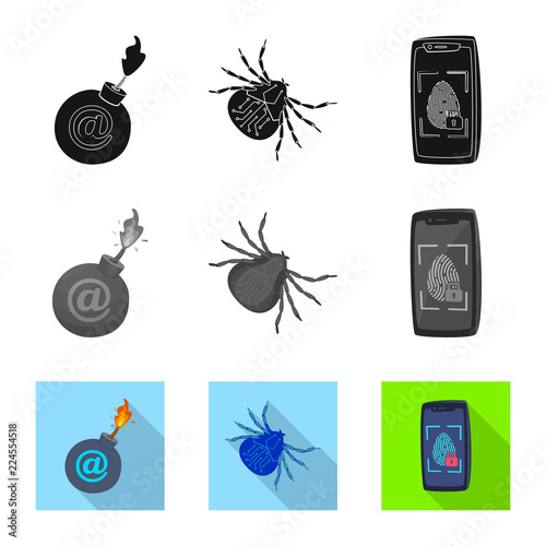 Isolated object of virus and secure icon. Collection of virus and cyber vector icon for stock. photo