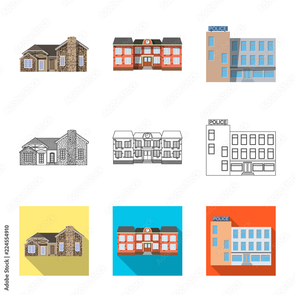 Isolated object of building and front sign. Set of building and roof vector icon for stock.