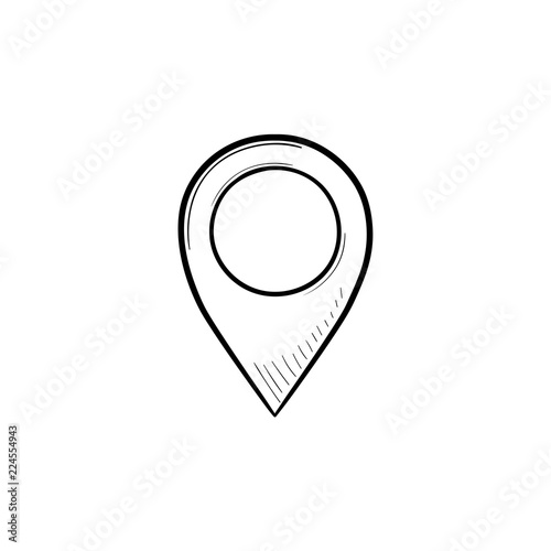 Location pin hand drawn outline doodle icon. Map pointer, place location, GPS pin and navigation concept. Vector sketch illustration for print, web, mobile and infographics on white background.