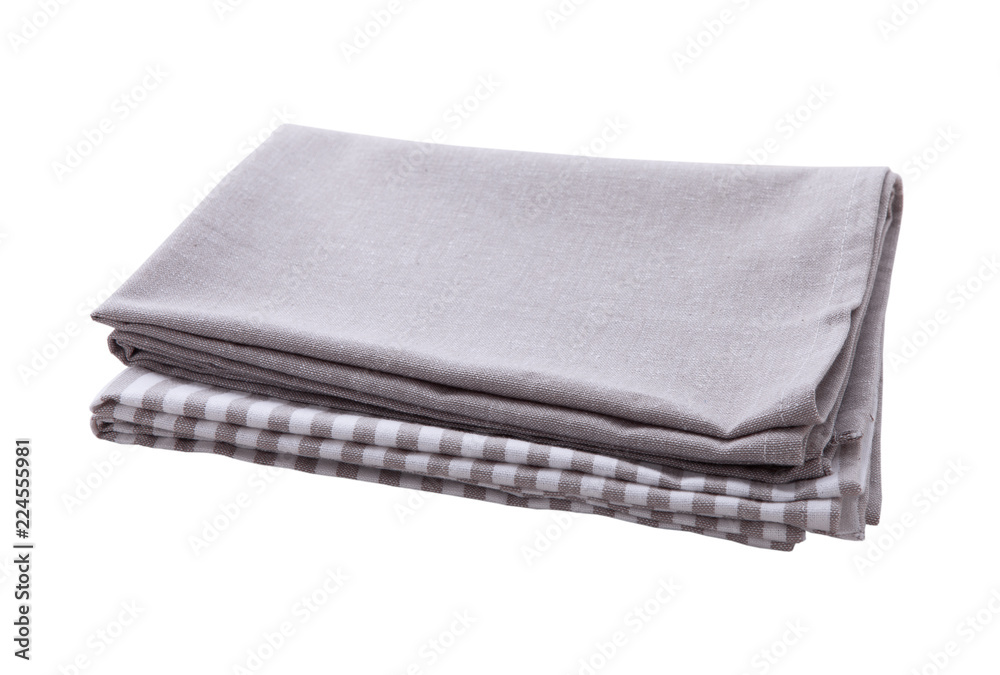 Napkin isolated on white. Multi-colored linen napkins for restaurant. Mock up for design. Top view. Napkin isolated on white. Multi-colored linen napkins for restaurant. Mock up for design. Top view.
