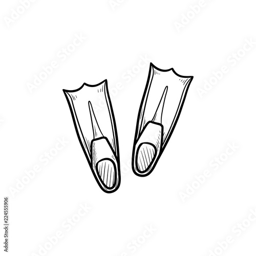 Diving flippers hand drawn outline doodle icon. Summer vacationand beach, snorkeling and relaxation concept. Vector sketch illustration for print, web, mobile and infographics on white background.