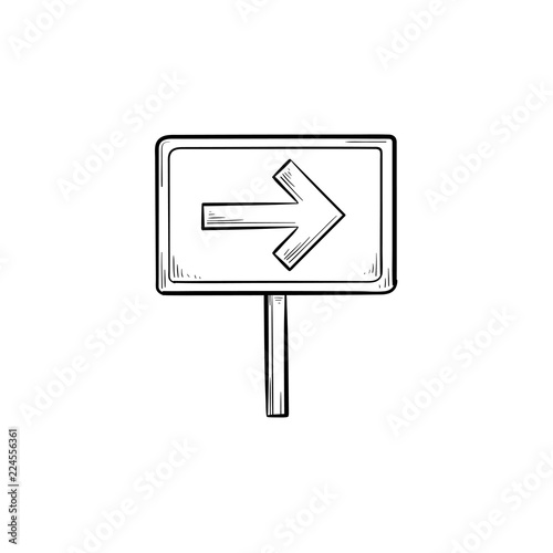 Road sign with arrow hand drawn outline doodle icon. Signpost and travel direction, guidepost and board concept. Vector sketch illustration for print, web, mobile and infographics on white background.