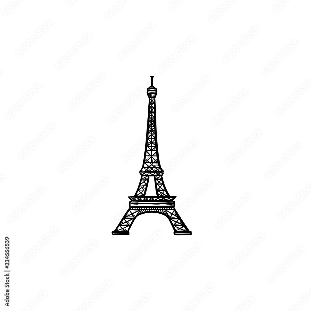 Eiffel Tower hand drawn outline doodle icon. France and landmark, tourism and architecture, famous concept. Vector sketch illustration for print, web, mobile and infographics on white background.