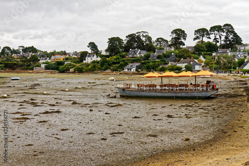 Grounded barge during low tide - Île-aux-Moines - Brittany, France photo