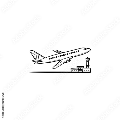 Airplane taking off hand drawn outline doodle icon
