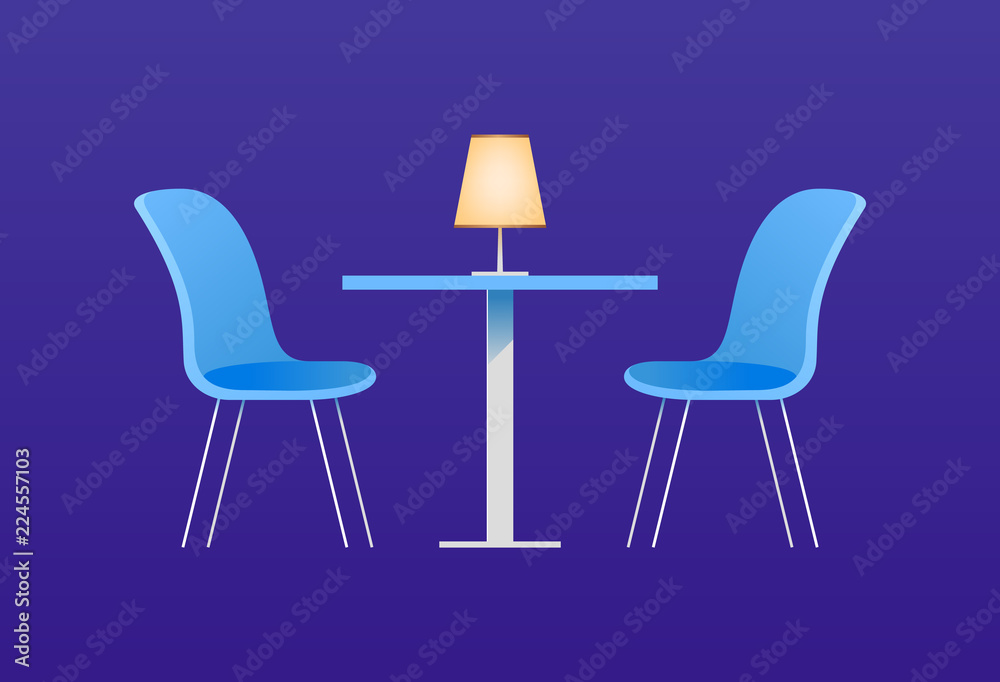 Chairs and table in cafe. Vector illustration with furniture elements for an interior of cafe or the dining room Chairs and table in cafe. Vector illustration with furniture elements for an interior of cafe or the dining room