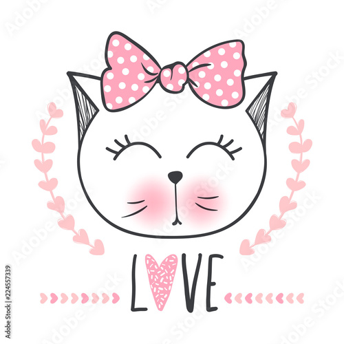 Cute cat vector design. Girly kittens. Fashion Cat's face.