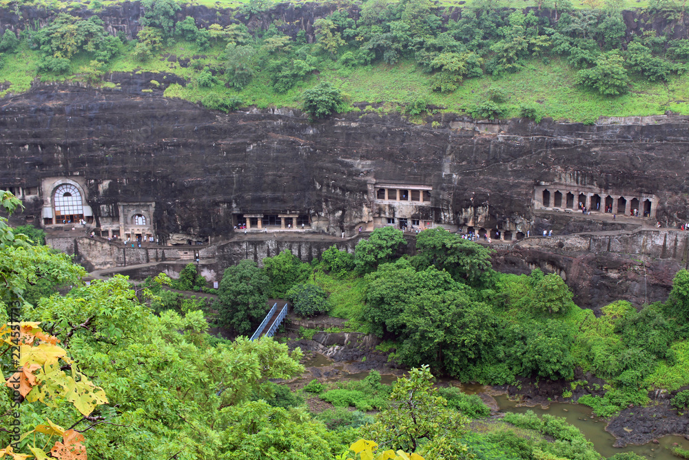 The view of Ajanta caves, the rock-cut Buddhist monuments.