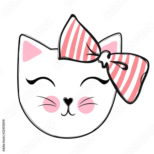 Cute cat vector design. Girly kittens. Fashion Cat's face.