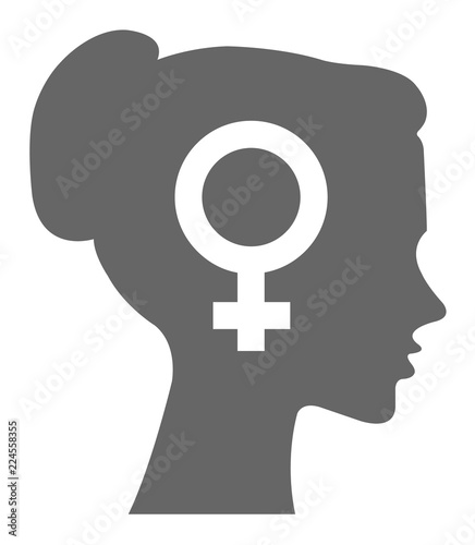 Woman with sign vector heads talking. Gender sign silhouette shape