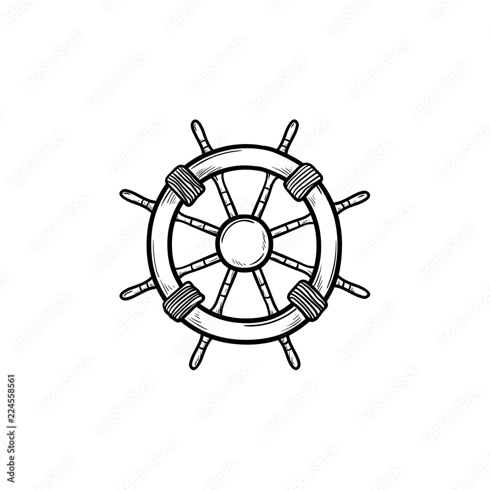 Obraz premium Ship steering wheel hand drawn outline doodle icon