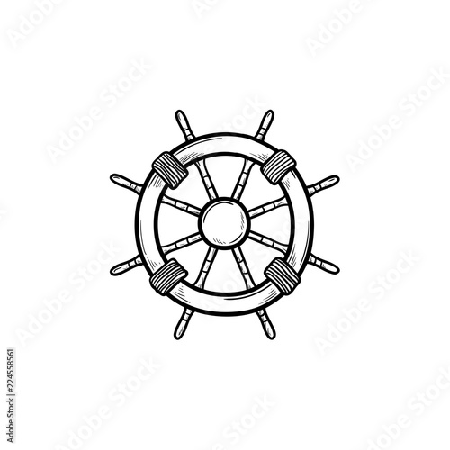 Ship steering wheel hand drawn outline doodle icon