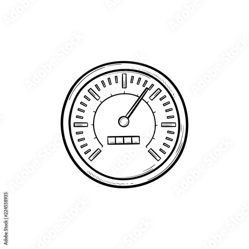 Speedometer hand drawn outline doodle icon. Speed limit gauge, speed control indicator and measurement concept. Vector sketch illustration for print, web, mobile and infographics on white background.