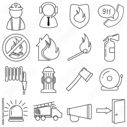 Set of icons in line style, firefighter