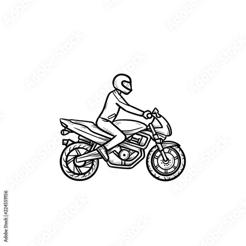 Motocross rider riding bike hand drawn outline doodle icon