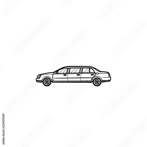 Limousine hand drawn outline doodle icon. Luxury car and city, car transportation and vip, wedding concept. Vector sketch illustration for print, web, mobile and infographics on white background.