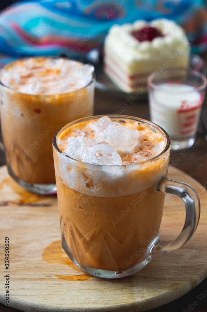 thai tea milkshank sweet drink on the glass for refreshment thai tea milkshank sweet drink on the glass for refreshment
