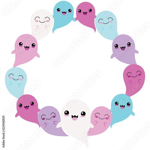 Vector Blue Purple Ghost Friends Circle Wreath