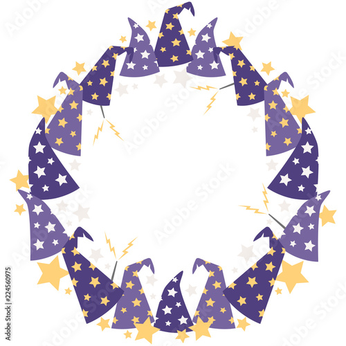 Vector Magical Starry Wizard Hats Circle Wreath