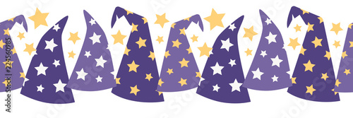 Vector Magical Starry Wizard Hats Seamless Border