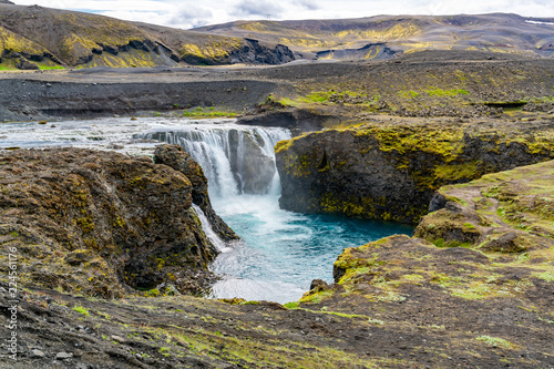 View of Sigoldufoss waterfall at Fjallabak Nature Reserve