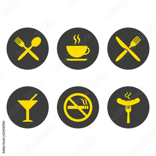 Restaurant and cafe icons set on white background.