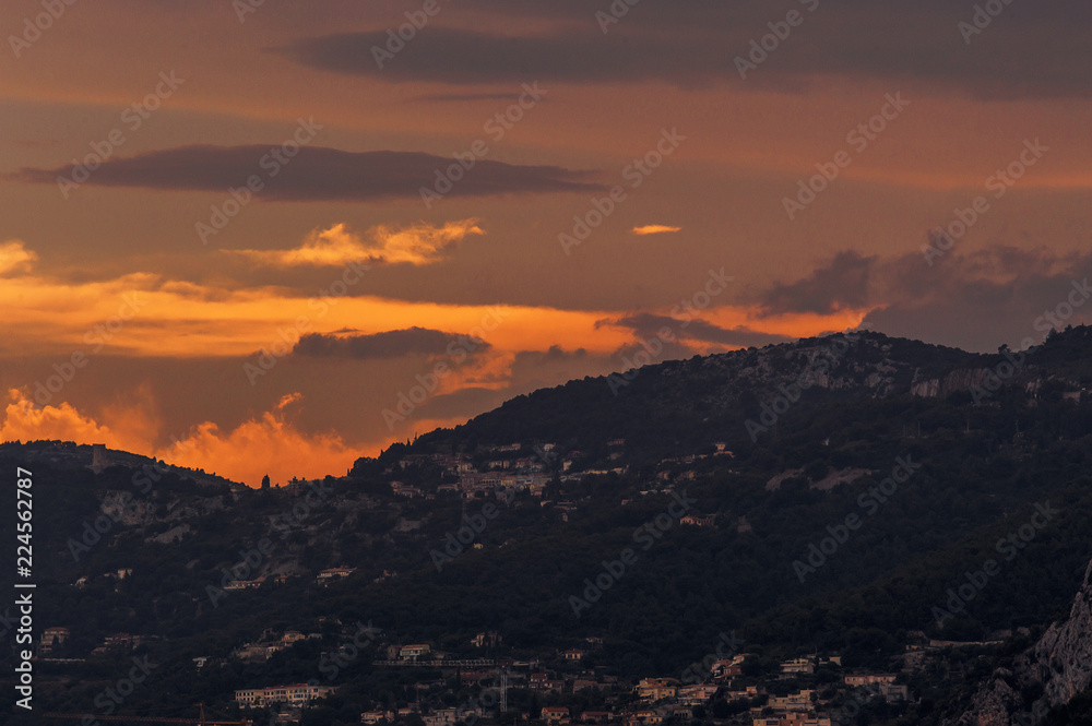 Tête de Chien (Dog's Head) at sunset, near the medieval village of La Turbie and above the Principality of Monaco, in French Riviera, Cote d’Azur, France
