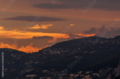 Tête de Chien (Dog's Head) at sunset, near the medieval village of La Turbie and above the Principality of Monaco, in French Riviera, Cote d’Azur, France