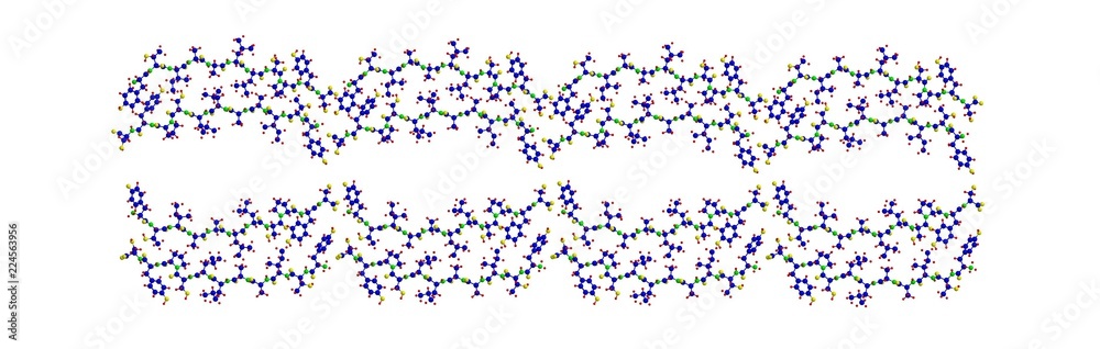Molecular structure of Beta amyloid fibrils, 3D rendering