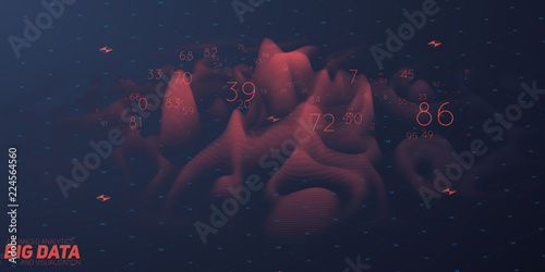 Vector abstract 3D spectrum big data visualization. Futuristic infographics aesthetic design. Visual information complexity. Intricate faded data threads volumetric plot. Social network analytics.