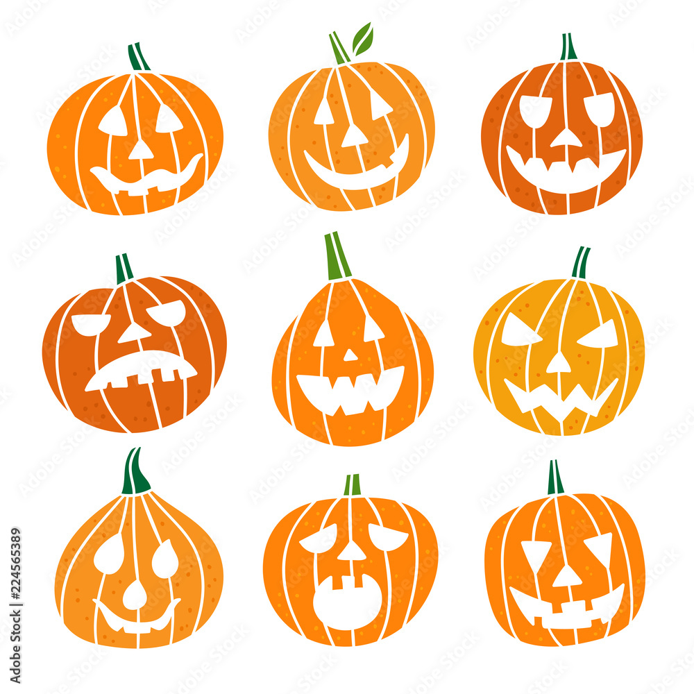 Cute pumpkin vector set. Pumpkin emotions Halloween collection on white background