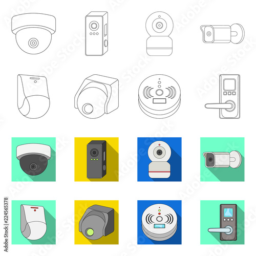 Vector illustration of cctv and camera symbol. Collection of cctv and system vector icon for stock.
