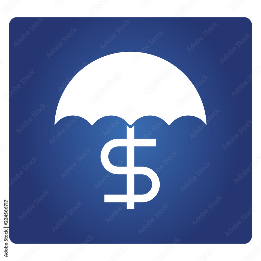 dollar and umbrella icon in blue background dollar and umbrella icon in blue background