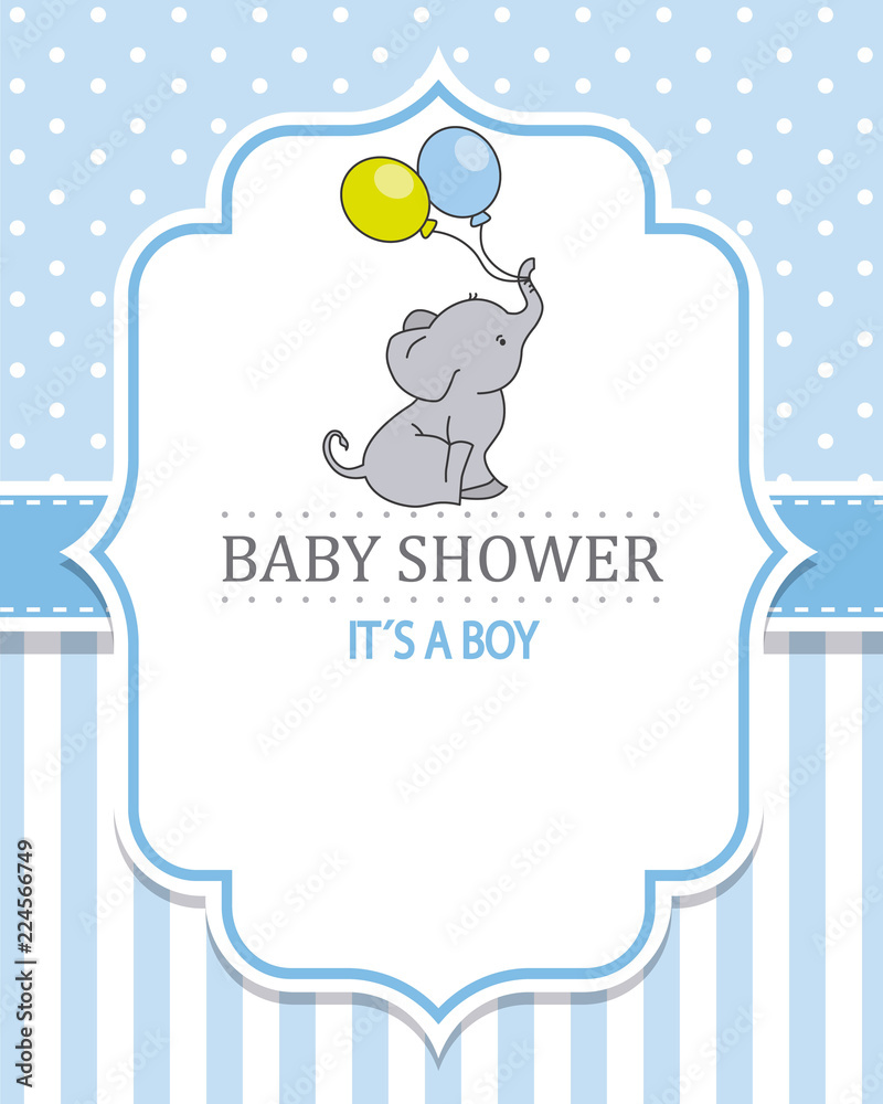 Fototapeta chłopiec prysznic. Słodki słoń z balonami. miejsce na tekst