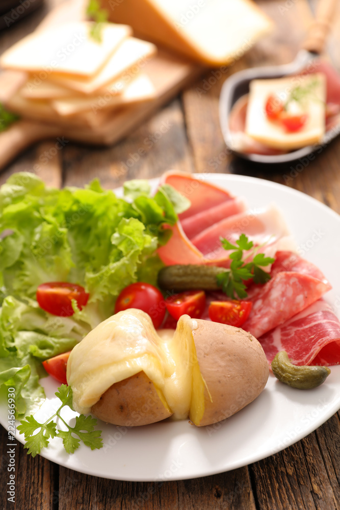 raclette cheese with potato and meat raclette cheese with potato and meat