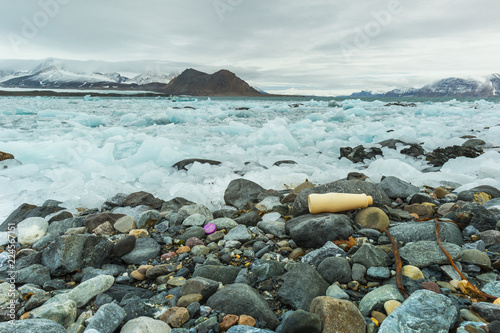 Plastic pollution on Arctic coast. © KrisGrabiec