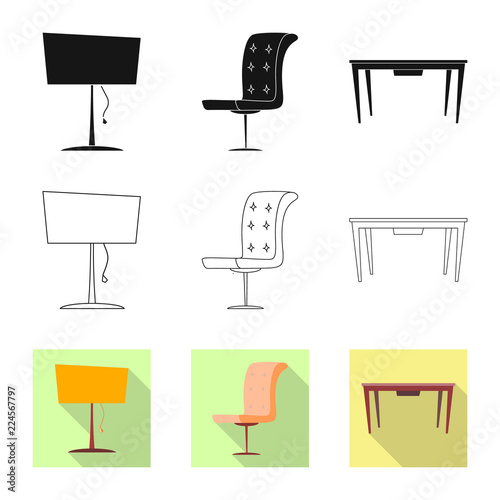Vector illustration of furniture and apartment sign. Collection of furniture and home stock vector illustration.