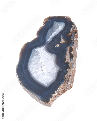 Polished Large Natural Agate slab from Brazil isolated on white background. Agate Geode Slice. Crystal Display Piece. Decor. Healing Crystal. photo