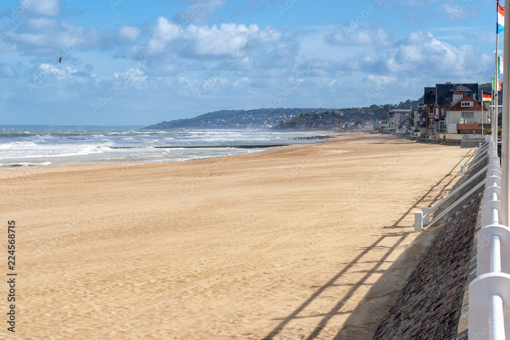 French landscape - Normandie. The promenade and beach of a small town in Northern France.