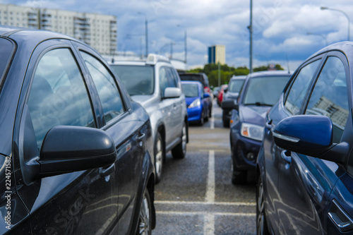 Moscow, Russia - September, 20, 2018: Cars on a parking on a park-and-ride parking near Annino metro station in Moscow, Russia