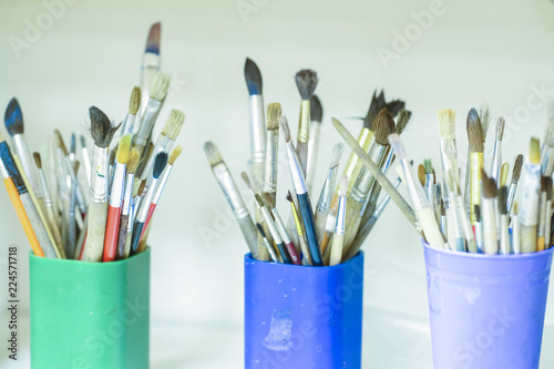 Set of the painter's brushes close up