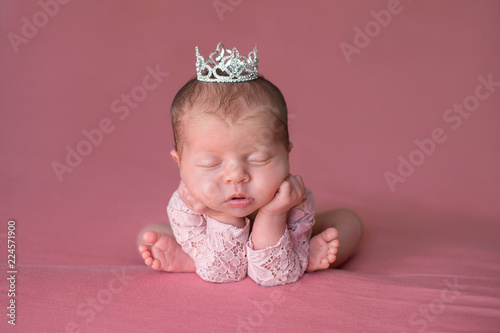 Sleeping Newborn Baby Girl Wearing a Tiara
