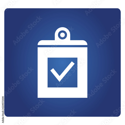 check mark in clipboard icon in blue background