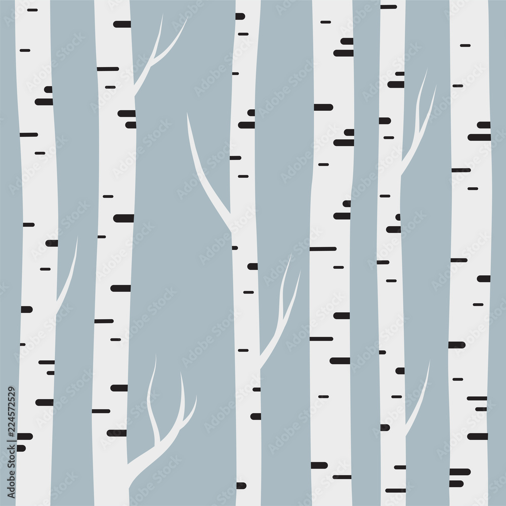 seamless pattern with birch trees. Design element for wallpapers, web site background, baby shower invitation, birthday card, scrapbooking, fabric print etc. Vector illustration.