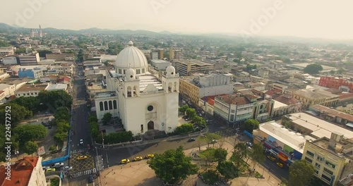 An aerial view of the San Salvador Cathedral in the historic center of El Salvador photo